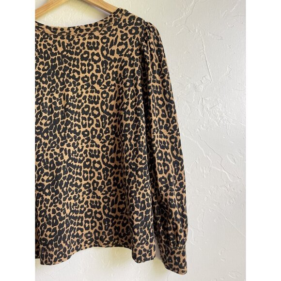 LOFT Size Medium Leopard Animal Print Black Tan Jersey Sweatshirt Puff Sleeve 10 - Picture 12 of 12